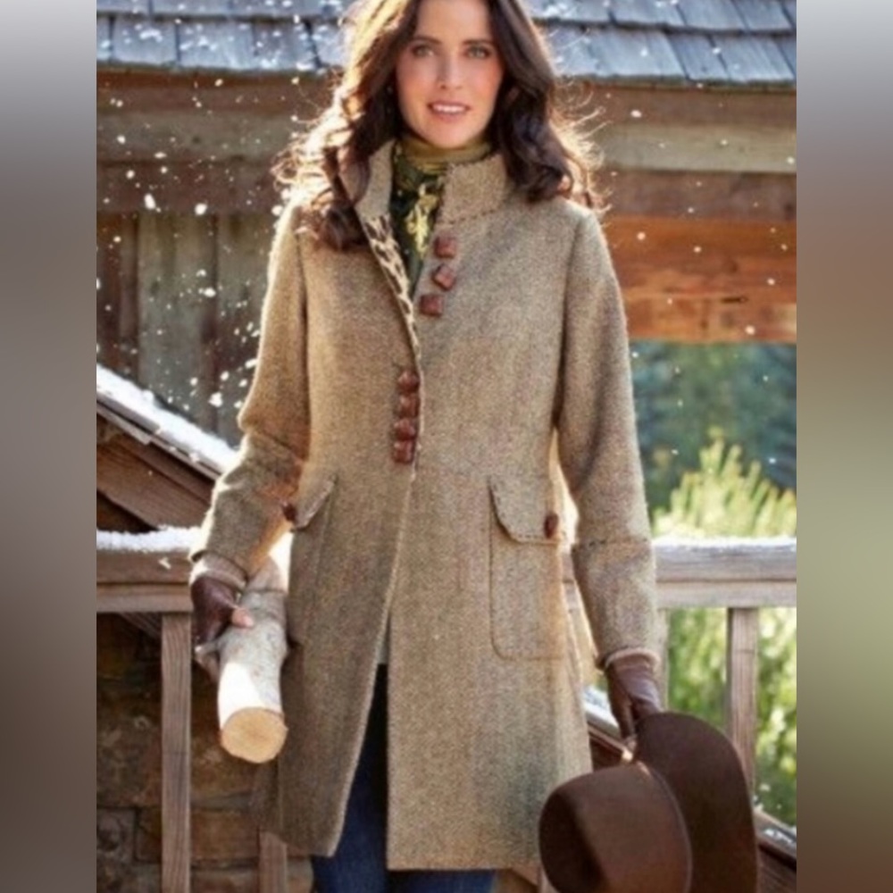 Soft Surroundings Newbury Brown Tweed Pea Coat wool blend
